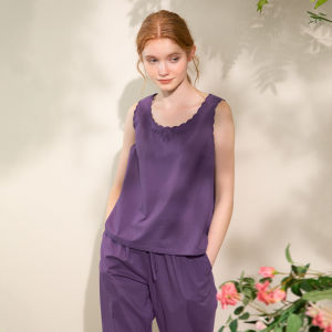 XEXZ | XEXZ Womens Summer Sleepwear Set Pure Cotton Embroidered Strap Pants Comfortable Home Clothes Round Neck Pullover Two-Piece