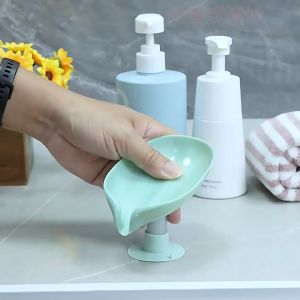 Rak Sabun di Kamar Mandi Tongkat Wadah Sabun Mandi Perjalanan Rak Sabun Kamar Mandi Berbentuk Daun Wadah Sabun Dapur Sendok Garpu Kotak Penyimpanan Non-slip Drain Kotak Penyimpanan Sabun Wadah Aksesori Kamar Mandi Penyimpanan Sabun Refluks