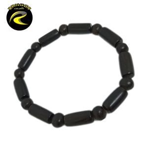 gelang kayu BULAT KOMBINASI TABUNG BENANG KARET A64