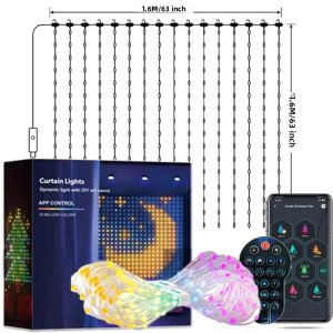 Đèn Rèm LED Thông Minh 400 Đèn LED RGB+IC Đổi Màu 6.6x6.6ft Đèn Dây Động Trong Nhà Có Thể Tự Thiết Kế Hoa Văn Với Điều Khiển Từ Xa