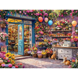 500/1000/1200/2000PCS Jigsaw Puzzle Colorful Flower Shop And Garden Scene For Adults Ideal For Stress Relief And Relaxation