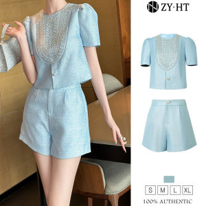 Feminine Workwear: ZY.HT EraVogue 2-Piece Set Puff Up Sleeve & Shorts Work Suit