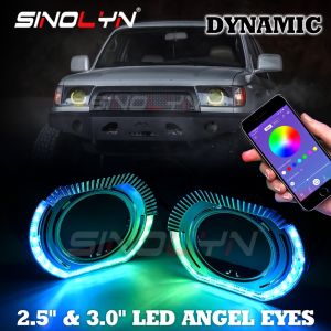 RGB LED Angel Eye Shroud 2.5/3.0 Inch For HID BI-LED Projector Lens DRL Halo Ring Mask Dynamic APP Control Sequential Flow Turn Signal Switchback Daytime Running Car Headlight