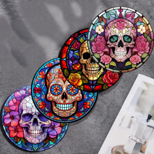 4 pieces of skull printed coasters suitable for daily family party decoration office non-slip wooden coasters holiday gifts
