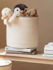 Scandinavian Cotton Thread Laundry Basket Toy Storage Bucket Dirty Clothes Basket Foldable Clothes Storage Basket Fabric Laundry Basket Storage Basket