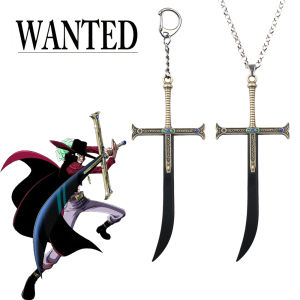 Anime Dracule Mihawk Black Sword Keychain Necklace Cosplay Props Hawk Eyes Pendant Keyring For Men Women Jewelry Accessories