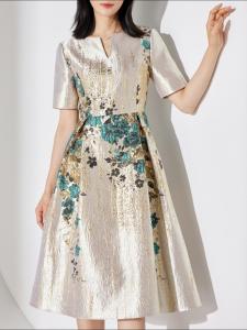 Đầm Maxi Hoa Boho Thanh Lịch Mùa Hè Dành Cho Nữ Chất Liệu Jacquard Cao Cấp Kiểu Dáng Dự Tiệc Dạ Hội Cổ Chữ V Tay Ngắn Dáng Chữ A Dài Đến Đầu Gối