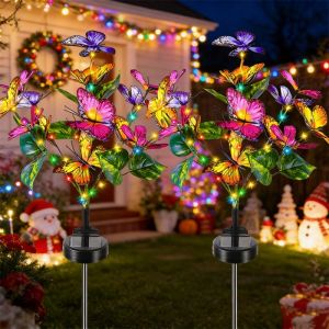 Outdoor Lights Solar Butterfly Flower Lawn Lamp Wedding Birthday Christmas Decorations Garden Fairy Lights Yard Path Ornament