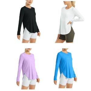 เสื้อยืดคอกลมแขนยาวทรงปกติสำหรับผู้หญิง W6878 สีสันสดใส ทรงเข้ารูป ทรงหลวม เสื้อยืดคอกลมแขนยาวลายมีดสำหรับผู้หญิง