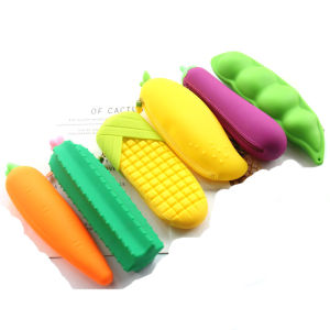 Creative Simulation Vegetable Silicone Pen Case Cactus Peas Eggplant Cartoon Shape Student Pencil Bag Candy Color Popular Elements