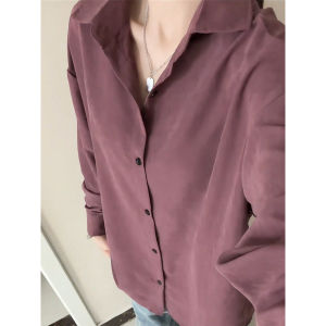 เสื้อเชิ้ตแขนยาวสีม่วงอุ้งเมี่ยมสำหรับผู้ชาย ทรงหลวม สไตล์ย้อนยุค สไตล์อเมริกัน ทรงปกติ ฤดูใบไม้ร่วง 2025 ฤดูใบไม้ร่วง