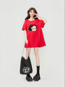 KEIKO | Cute Cartoon Embroidered Red Off-Shoulder Dress