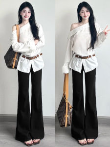 Quần Ống Loe Màu Đen Cạp Cao Cho Nữ 2025 Quần Ống Rộng Thoải Mái Thường Ngày Cỡ Lớn Quần Ống Rộng Cạp Cao Cho Nữ