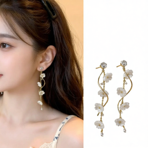 Long Floral Fringe Earrings