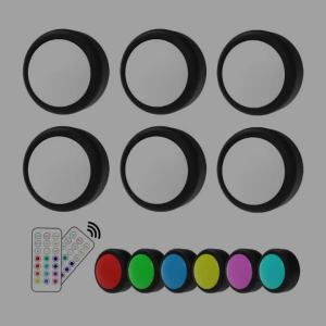 Đèn LED RGB Puck Đèn Ngủ Điều Khiển Từ Xa Không Dây Có Thể Điều Chỉnh Độ Sáng Dưới Tủ Chiếu Sáng Đèn Đẩy Hoạt Động Bằng Pin Cho Tủ Bếp
