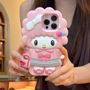 Sanrio | Cute 3D Cartoon Piano Sheep Phone Case For iPhone 17 16 15 14 13 12 Pro Max Plus Handbag Piano INS Soft Silicone Back Cover