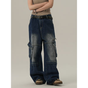 GOGOSOON Mens Jeans 2025 New Style Spring Autumn Workwear Large Pocket Oversize Cool American Straight Tube Trendy