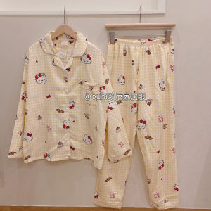 Cute Dog Plaid Print Cloud Cotton Sleepwear Womens Long Sleeve Long Pants Home Clothes Set Large Size Korean Style Autumn Spring