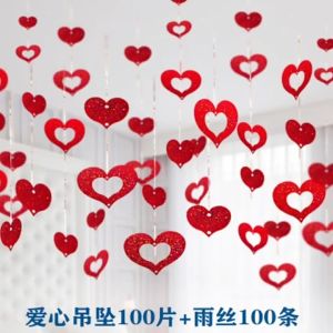 100cs/Set Heart Shape Hollow Sequin Valentines Decorations Party Supplies Rain Balloon Pendant