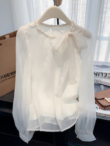 Áo Sơ Mi Voan Tay Bồng Thanh Lịch Dành Cho Nữ Nút Ngọc Trai Kiểu Dáng Mới Xuân Thu Áo Sơ Mi Nữ Thời Trang