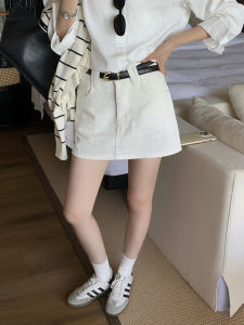 White Waist Belted A-Line Mini Skirt Womens Fashion 2025 Autumn New Style Slimming Step-In Anti-Light Short Skirt