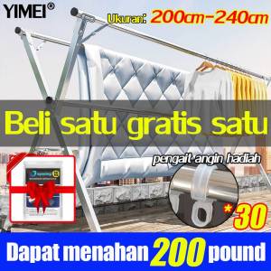 【Harga Izin!】YIMEI Jemuran Baju Lipat Stainless Steel Jemuran Pakaian 240cm Gantungan baju Tiang ganda Dapat Dilipat / Dapat Diperpanjang Stainless Steel Anti Karat Kuat/rak pengeringan pakaian/Tali Jemuran/Cloth drying rack【Tidak diperlukan instalasi】