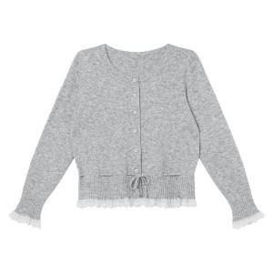 Lace Splicing Drawstring Knitted Cardigan Slim Fitting