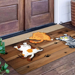 VIKAMA Cartoon Cat Rug Soft Anti-Slip Bathroom Floor Mat Indoor and Outdoor Entrance Hallway Rug for Home Decoration