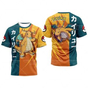Bandai | Summer New Pikachu Cartoon Printed Mens and Womens T-shirts Short Sleeved Role-Playing T-shirts Casual Childrens/Adult Tops