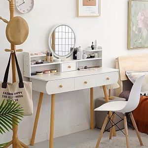 โต๊ะแต่งหน้า โต๊ะเครื่องแป้ง โต๊ะเครื่องแป้งพร้อมส่ง สามารถเป็นโต๊ะเขียนหนังสือได้ สไตล์มินิมอล แถมกระจกคมชัด ขนาด 120x40x120CM