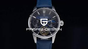 Pagani Design | PAGANI DESIGN PD-YS021 Mens Automatic Mechanical Watch With Hollow+Moon Dial Design Fine Steel Case Woven Leather Strap.