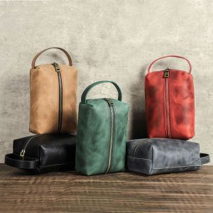 Genuine Leather Portable Electronic Storage Bag Leather Large Capacity Cable Clip Cables Container Travel Bag