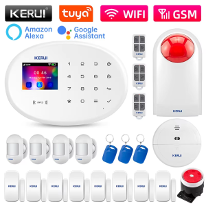 Kerui | KERUI Alarm System Alexa WiFi GSM Home Alarm Kit Works with Tuya Smart Home Security PIR Detector Opening Door Sensor Burglar