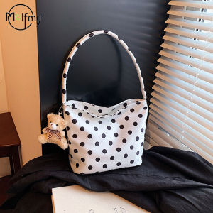 Crossbody Tote Bag Polka Dot Shoulder Bag with Pendant Shoulder Bags Women Fashionable Canvas Single Satchel for Trendy Handbag