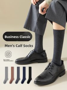 JINGCHI | Mens Long Tube Socks Winter Pure Cotton Black Business High Tube Socks For Shoes Warm Thickened Cotton Polyester Spandex Blend