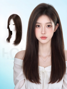 LOUIS FERRE | Natural Lightweight Long Straight Black Full Wig for Bald Heads