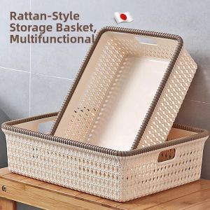 Rattan-Imitation Plastic Storage Basket