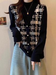 เสื้อสเวตเตอร์ถักแบบสวมหัวหลวมๆ สำหรับผู้หญิงไซส์ใหญ่ คอปกสูง 2 ชิ้น แฟชั่นฤดูใบไม้ร่วง/ฤดูหนาว เสื้อชั้นในถักแบบลำลอง