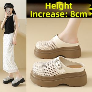 DINGMUYI | 8cm Heel Height Thick Sole Fashion Sandals Hollow Design Half Closed Toe Slippers