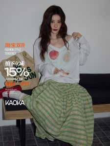 Dopamine Boosting Summer V-Neck Long Sleeve Loose Fit Slimming Thin T-Shirt Casual Style Korean Fashion Cotton Polyester Blend