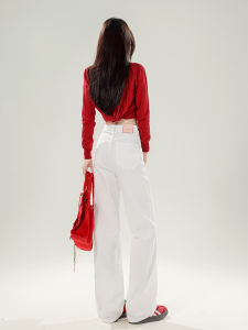 High Waist Straight Leg White Jeans Womens Spring New Loose Fitting Floor Length Trousers Slimming Effect Wide Leg Pants