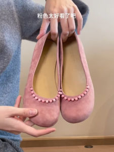 Pink Leather round Toe Low Heel Womens Slip-On Shoes Inner Heightening Fashionable Pearlescent Surface Rubber Outsole