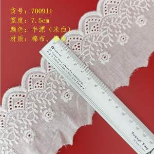 Ren vải kate màu trắng đục 7cm-9cm dùng trang trí quần áo thời trang.