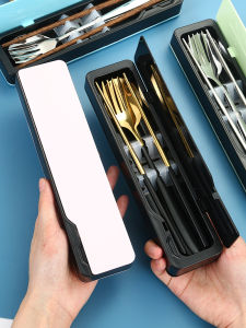 Customized Logo Lettering Stainless Steel Travel Portable Tableware Suit One Person Student Chopsticks Spoon Fork Three-Piece Set