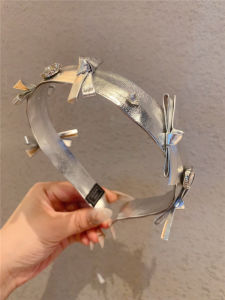 Korean Style Silver Leather Butterfly Knot Hairband Fashion Sparkling Diamond Pressed Hair Pin Elegant Sweet New Womens Hair Accessories