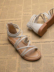 Comfortable Large Size Womens Sandals Flat Bottom Roman Style Cross Band Back Zipper Casual Summer Open Toe Shoes