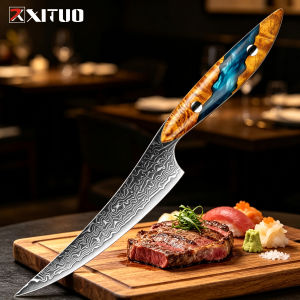 XITUO 1-4PCS Luxury Steak Knives Damascus Steel Sharp Kitchen 5 Inch Utility Knife For Cooking Resin & Stabilized Wood Handle