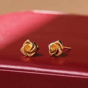 Chow Sang Sang 周生生 999 Pure Gold Diamond Rose Earrings for Women 94354E