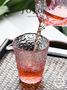 Pink Crystal Glass Tea Pot Set Handheld Pure Color Tea Cups Beverage Cups round Shape Single Layer Straight Drink Brand JOJOS L