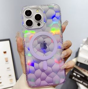 KISSCASE Luxury Gradient Laser Colorful Cube Phone Case For iphone 15 14 13 12 Pro Max Plus Magsafe Wireless Charging Clear Acrylic Hard Anti-fall Shockproof Back Cover For iphone 15 14 13 12